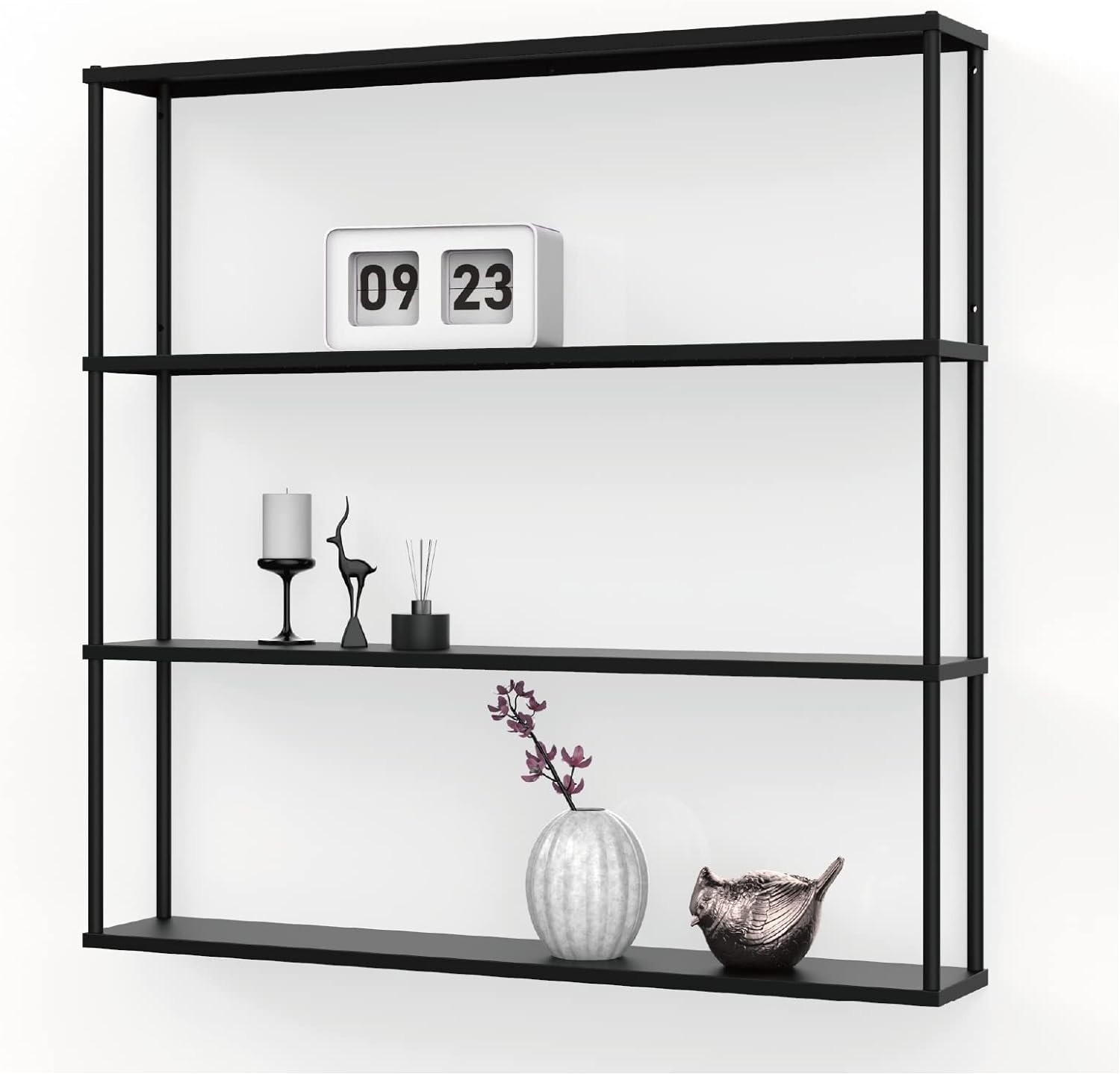 Mango Steam Wall-Mounted Steel Floating Shelving Unit for Kitchen, Storage or Display Use -36 H x 36 W x 6 D Inches- Black -
