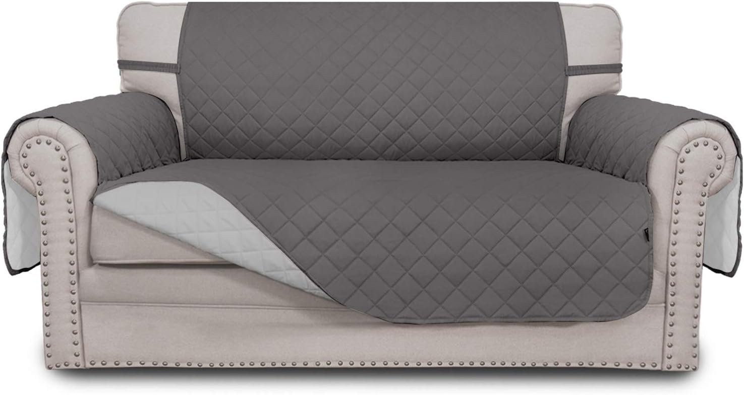 Easy-Going Reversible Loveseat Couch Cover for 2 Cushion Couch Sofa Cover for Dogs Water Resistant Furniture Protector with Foam Sticks Elastic Straps for Pet (Loveseat, Gray/Light Gray)