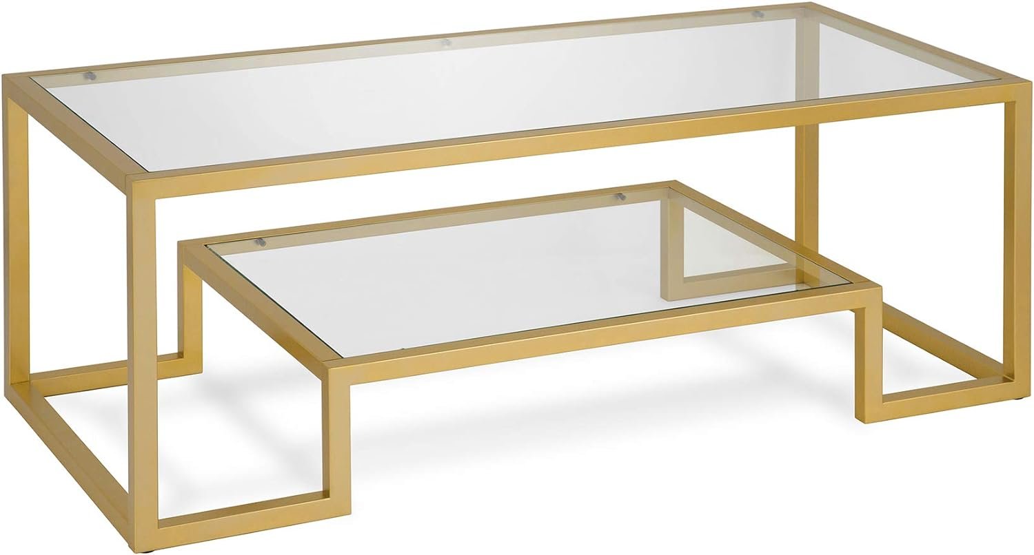 Henn&Hart 45" Wide Rectangular Coffee Table in Brass, Modern coffee tables for living room, studio apartment essentials