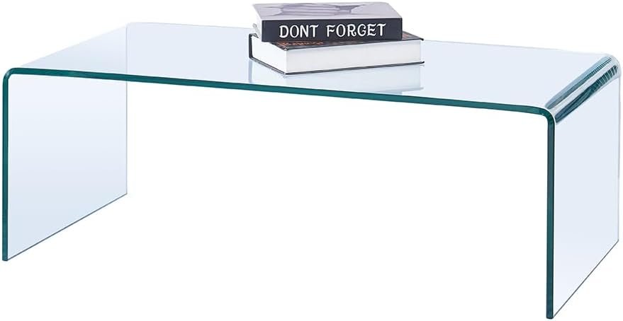 Glass Coffee Table, Modern Clear Tempered Glass Coffee Table for Living Room, Easy to Clean and Safe Rounded Edges (Medium 39.4" x 19.7" x 13.8")