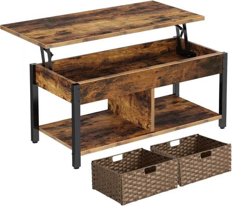 Rolanstar Coffee Table Lift Top with Hidden Storage – Rustic Brown