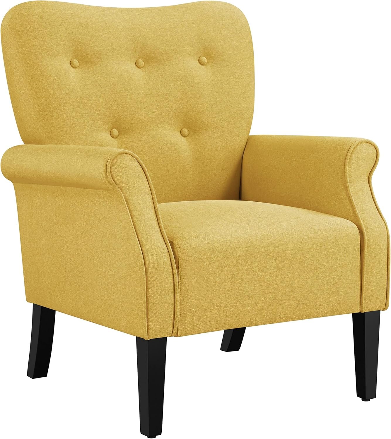 Yaheetech Modern Armchair, Mid Century Accent Sofa Chair with Sturdy Wood Legs and High Back, Upholstered Fabric Sofa Club Chair for Living Room/Bedroom/Office, Yellow