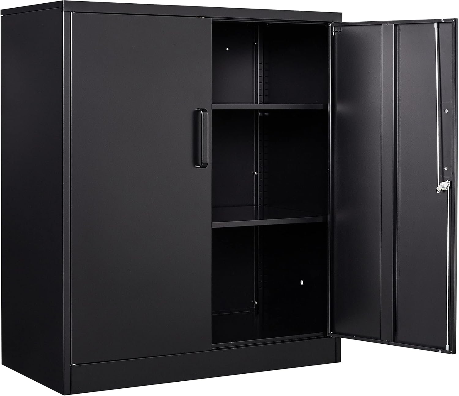 Yizosh Metal Garage Storage Cabinet with 2 Doors and 2 Adjustable Shelves - 35.5" Steel Lockable File Locking Counter Cabinet for Home Office,Gym,School（Black）
