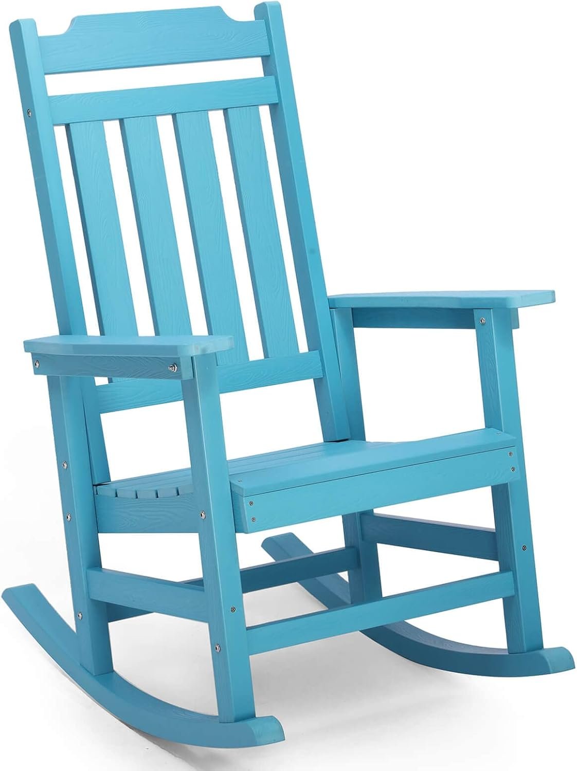 Rocking Chair, All Weather Resistant Poly Lumber Outdoor Porch Rocker, Rocking Chairs for Outdoor, Indoor, Patio, Deck, Garden, Backyard, Load Bearing 380 lbs - Lake Blue