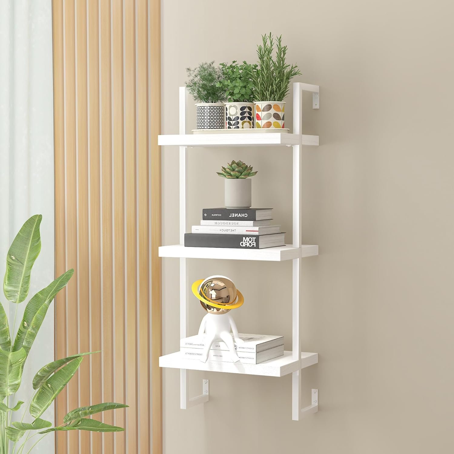 Floating Shelves, Wall Shelves for Living Room, Bathroom, Kitchen, Bedroom, 3-Tier Shelves for Books/Storage/Wall Decor with 50lbs Capacity(Antique White 16inch)
