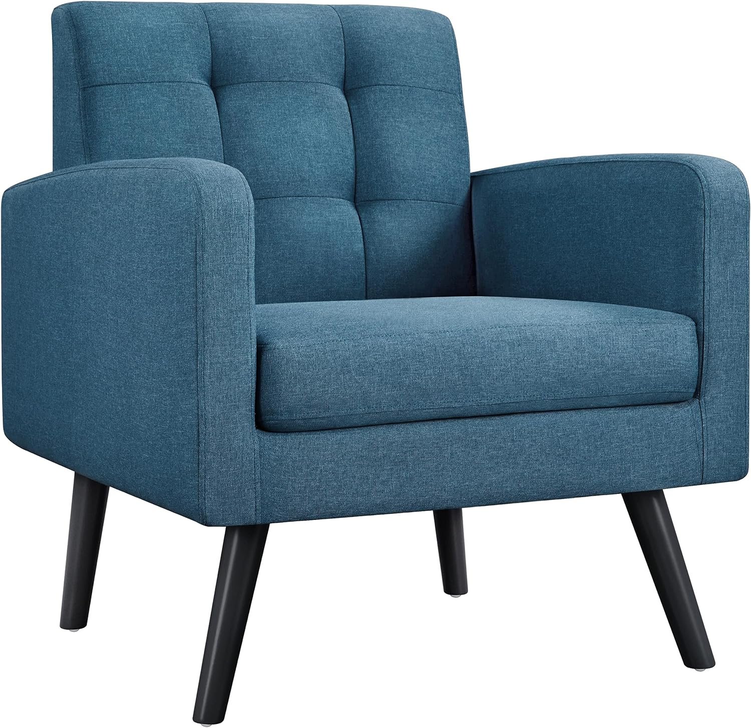 Yaheetech Mid-Century Accent Chairs, Modern Upholstered Living Room Chair, Cozy Armchair Button Tufted Back and Wood Legs for Bedroom/Office/Cafe, Navy Blue
