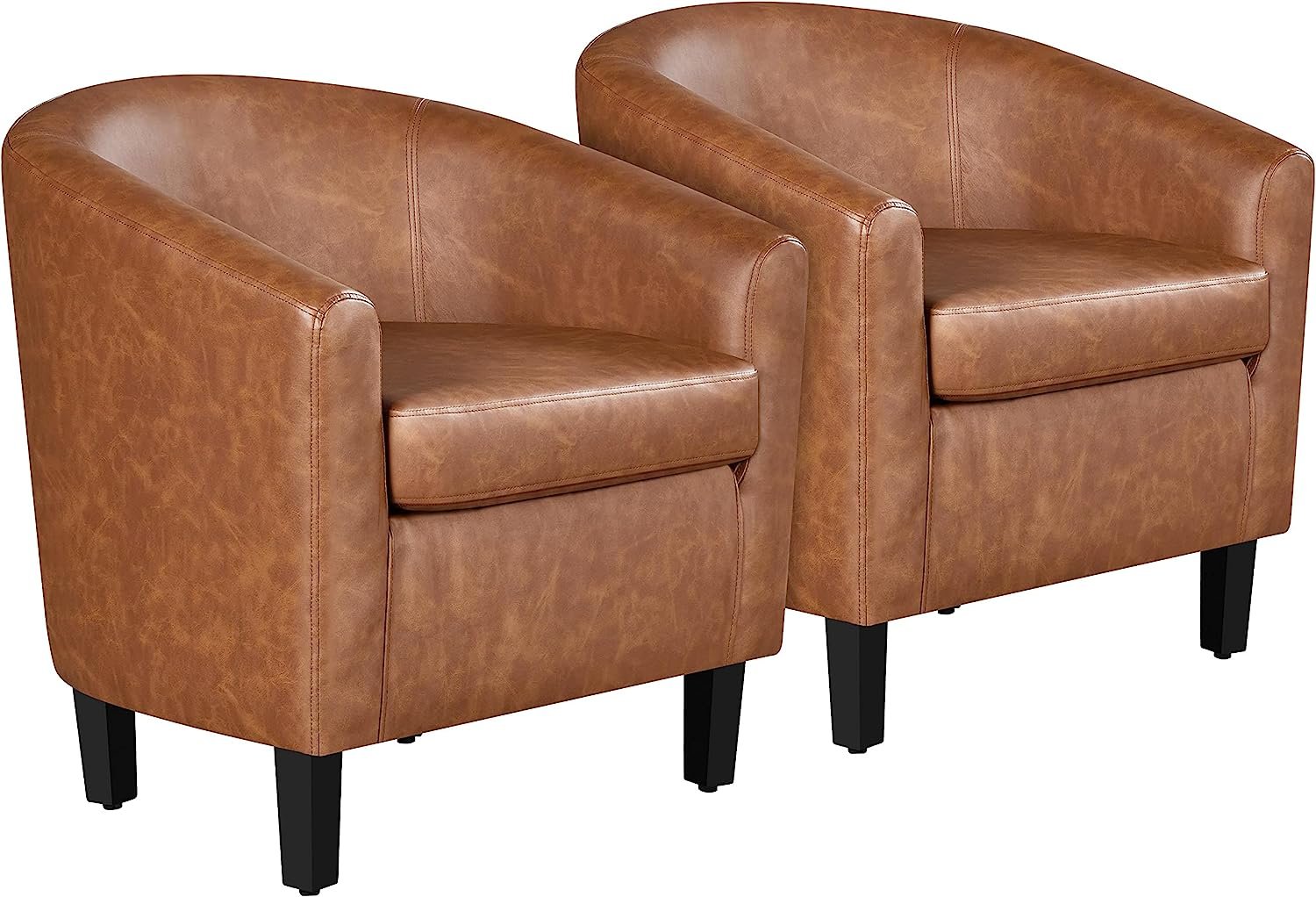Yaheetech Brown Accent Chairs set of 2, Faux Leather Barrel Chairs Comfy Club Chairs, Modern Leather Armchairs with Soft Seat for Living Room Bedroom Reading Room Waiting Room, Brown