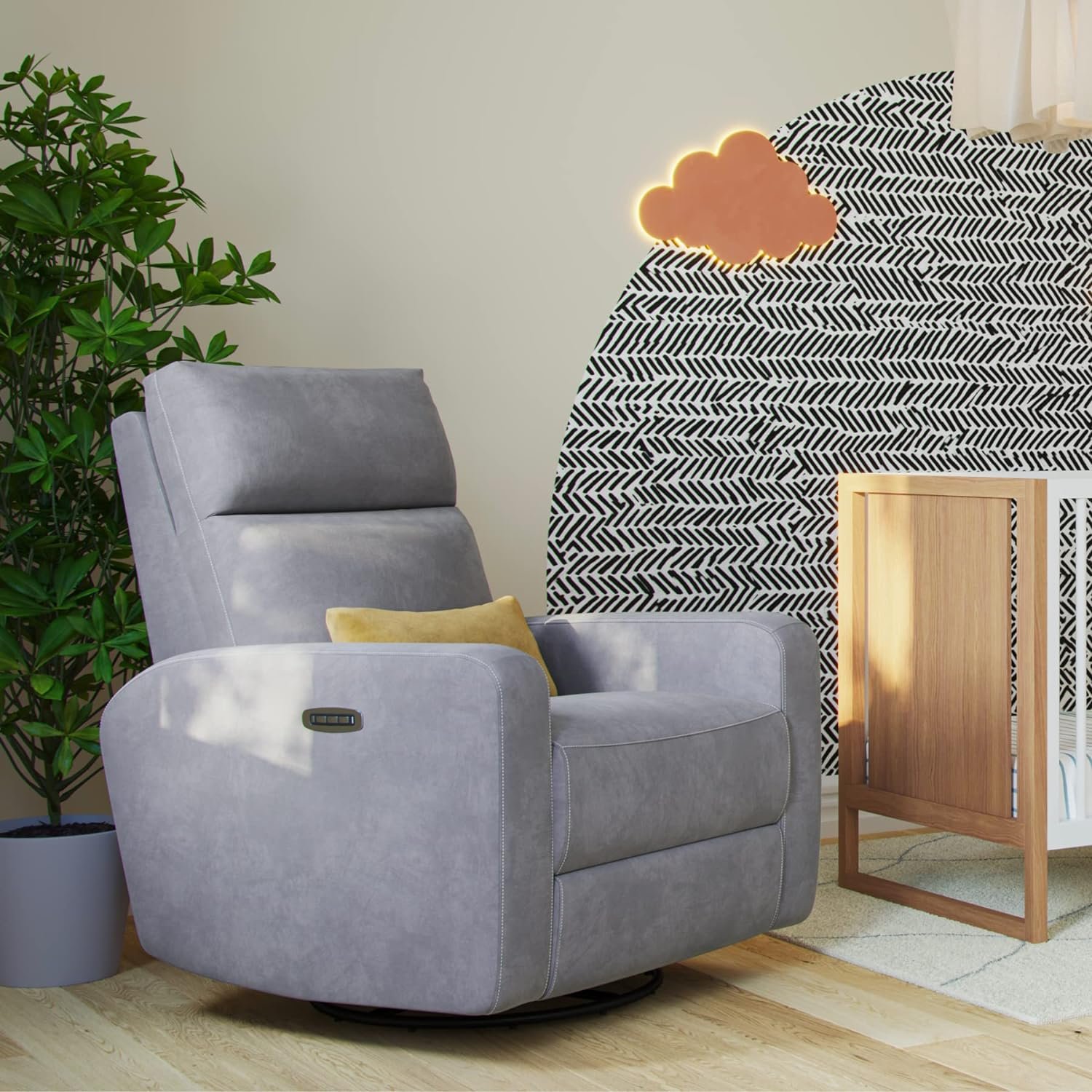 Nurture& The Glider Plus - Premium Nursery Power Recliner | Swivel Chair with Adjustable Head Support and Adjustable Lumbar Support | Built-in USB - The Ultimate Comfort for Nursing, Relaxing (Gray)