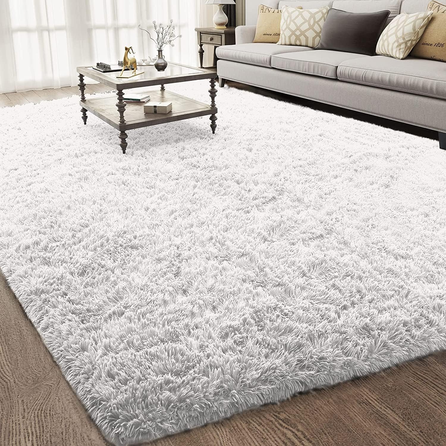 Ophanie Machine Washable 6 x 9 Rugs for Living Room,White,Large Fluffy Fuzzy Plush Shag Comfy Soft,Non-Slip Indoor Floor Carpet,for Kids Boys Girls Dorm，Room,Bedroom,Playroom，Home Decor Aesthetic