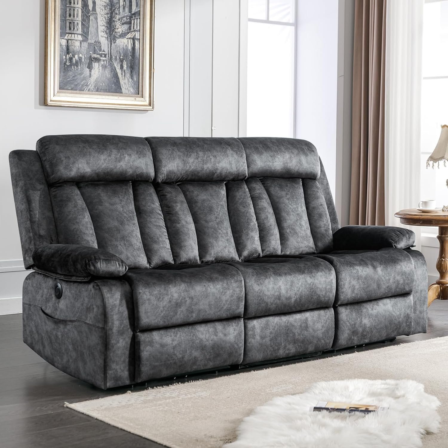 Recliner Sofa-Power Reclining Sofa with Heat and Massage,Recliner Sofa 3 Seater with Drop Down Table,Recliner Couches for Living Room,Home Theater Seating with cup holders,USB & Type-C Ports