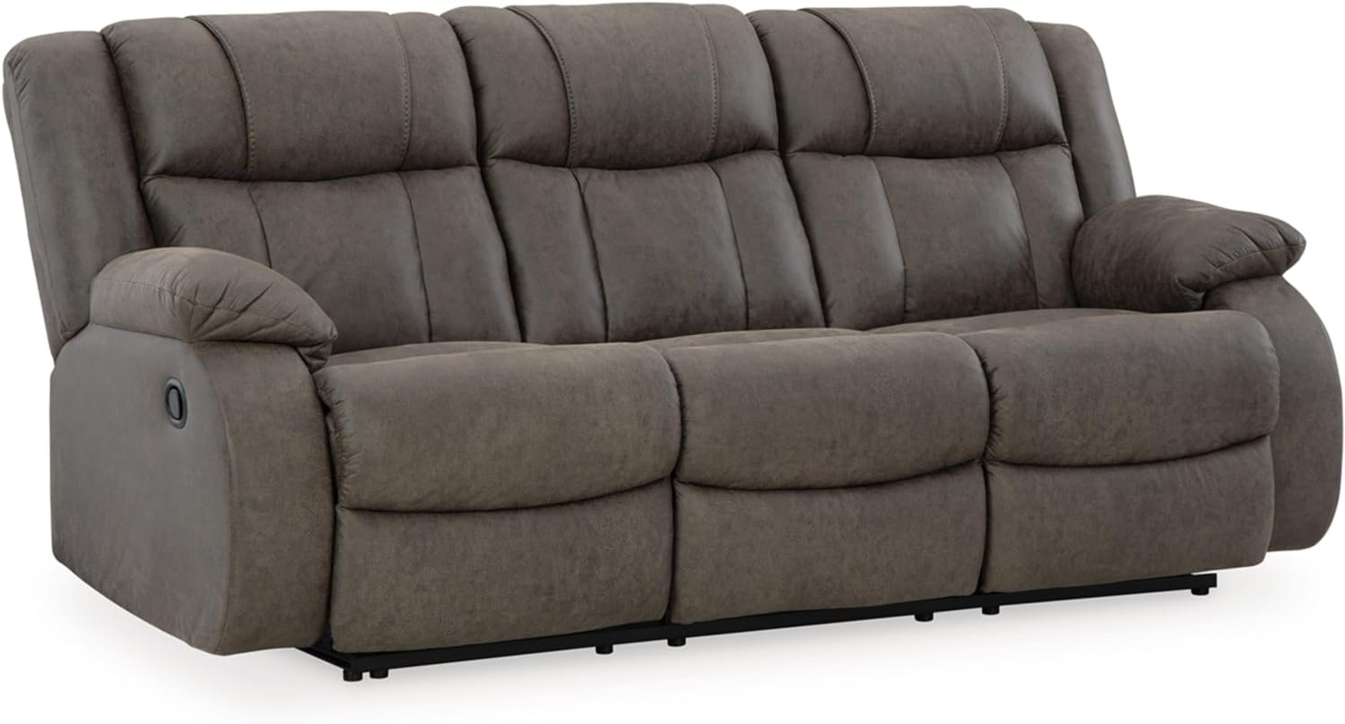 Signature Design by Ashley First Base Contemporary Faux Leather Manual Reclining Sofa, Gray