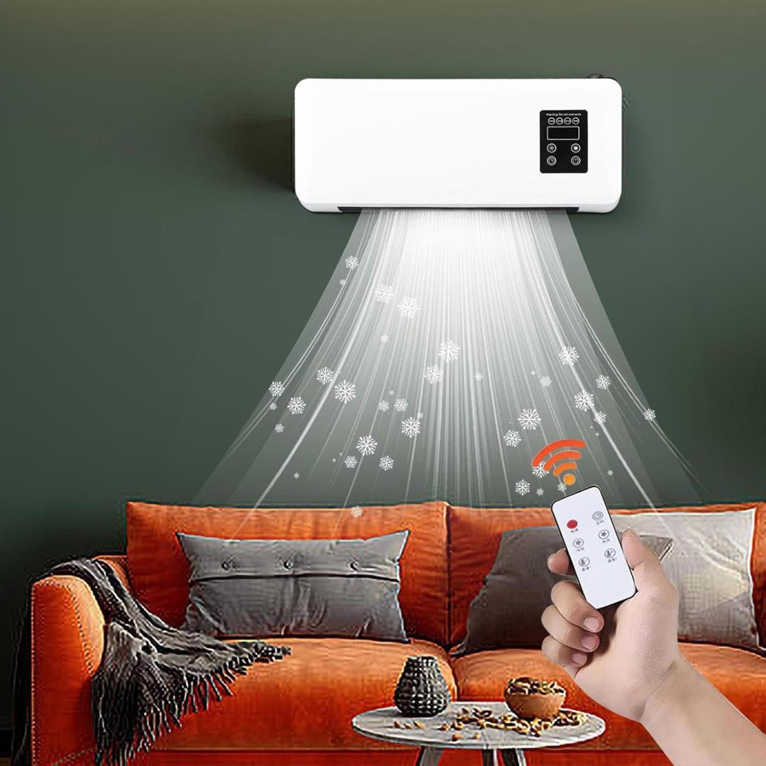 2 In1 Mini Wall Mounted Smart Cooling and Heating Air Conditioner Fan, Oscillating, Portable AC Fan With Remote Control, Split AC/Heating System for Bedroom, Home, Office, Apartment (A)