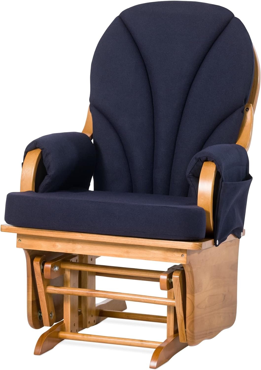 Foundations Lullaby Glider Rocker Chair for Nursery or Daycare, Solid Wood Base Frame, Padded Foam Arm Rests, Side Storage Pockets, Designed for Comfort (Natural/Blue)