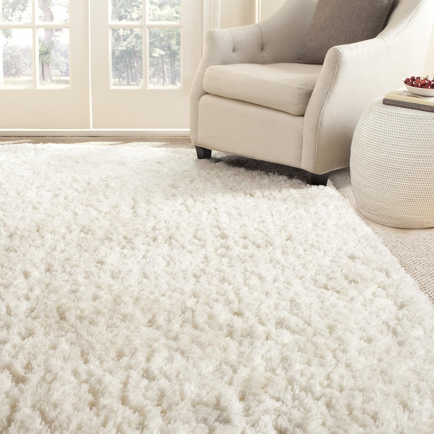 SAFAVIEH Artic Shag Collection Area Rug - 10' x 14', Ivory, Handmade Glam, 3-inch Thick Ideal for High Traffic Areas in Living Room, Bedroom (SG270A)