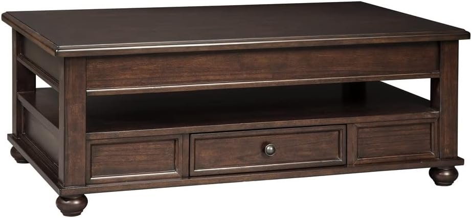 Signature Design by Ashley Barilanni Traditional Lift Top Coffee Table with 1 Storage Drawer, Open Shelf and Hidden Storage, Dark Brown