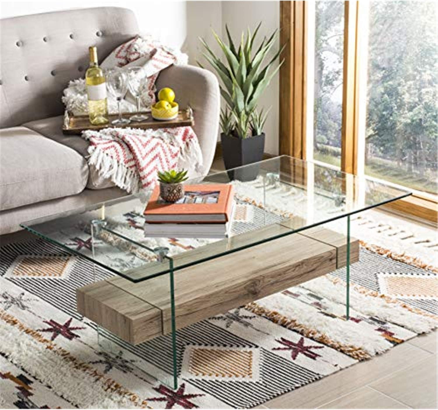 Safavieh Home Kayley Natural and Glass Coffee Table