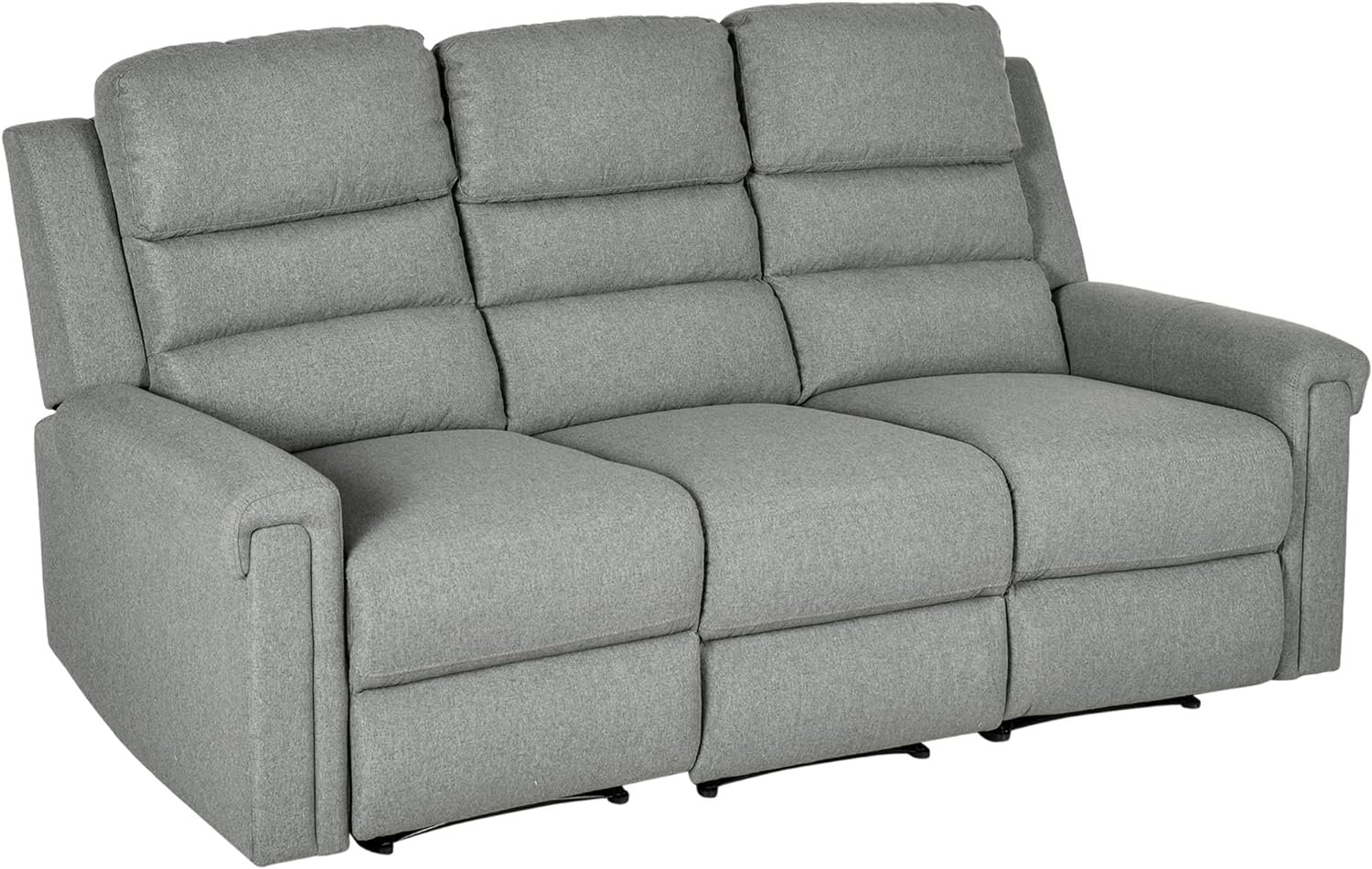 HOMCOM 3 Seater Recliner Sofa with Manual Pull Tab, Fabric Reclining Sofa, RV Couch, Home Theater Seating, Gray
