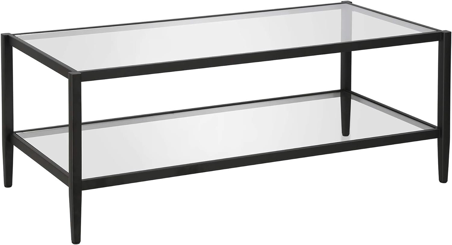 Henn&Hart 45" Wide Rectangular Coffee Table with Glass Shelf in Blackened Bronze, Modern coffee tables for living room, studio apartment essentials