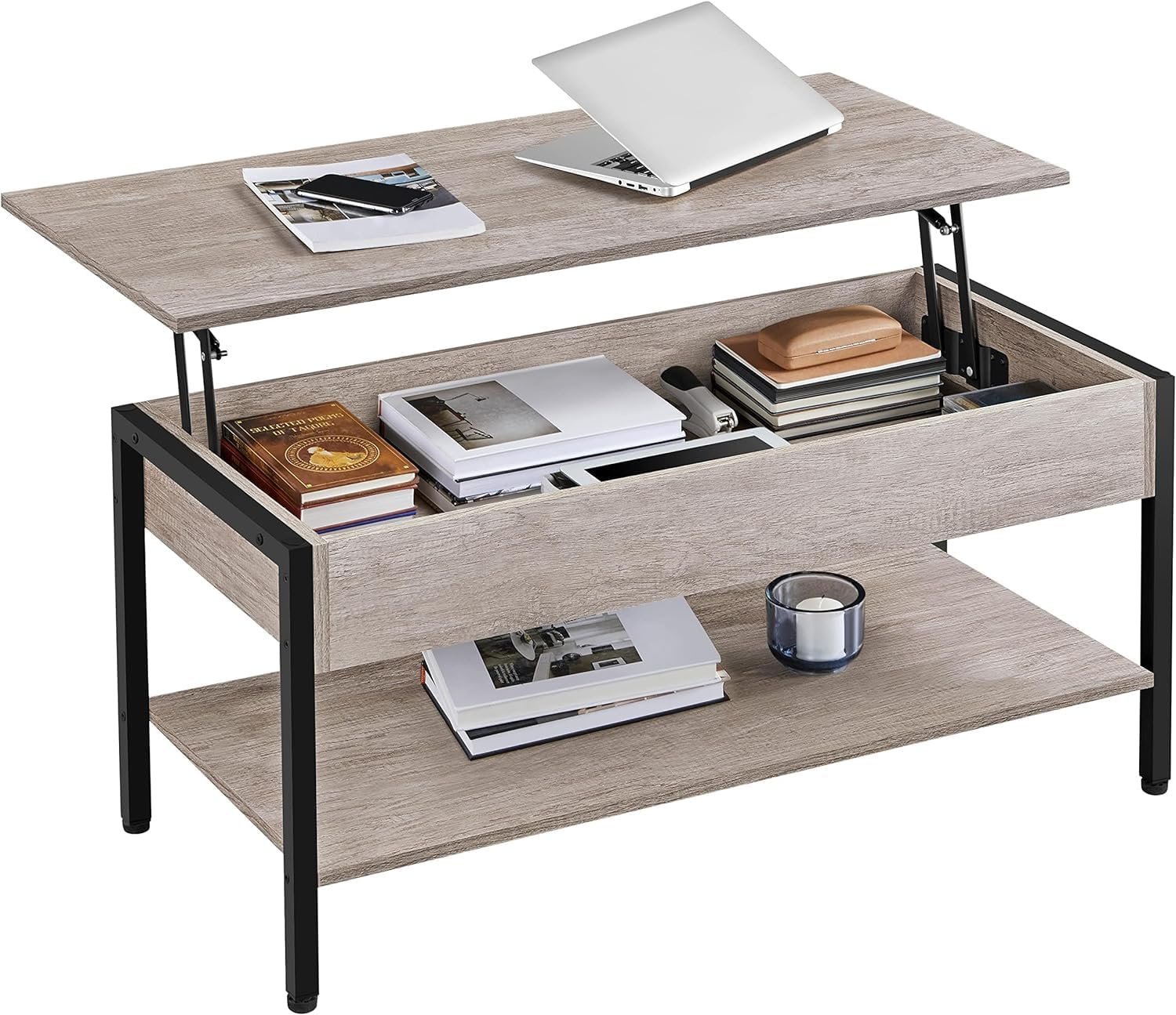 Yaheetech Lift Top 41 in Coffee Table with Hidden Storage Compartment, Wooden Lift Up Central Table for Living Room, Reception Room, Industrial Style, Gray