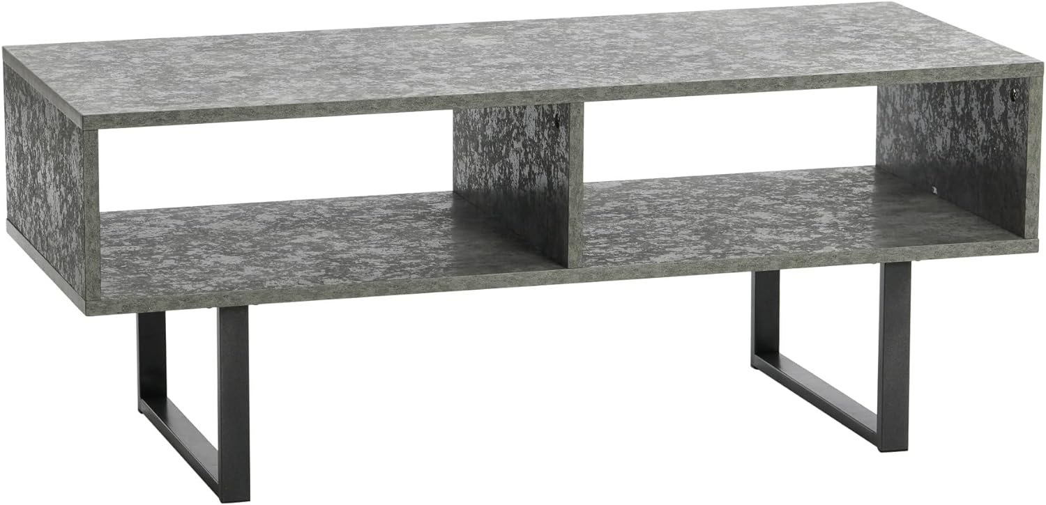 Household Essentials Jamestown TV Stand Coffee Table with Rectangular Storage Compartments Rustic Slate Concrete and Black Metal