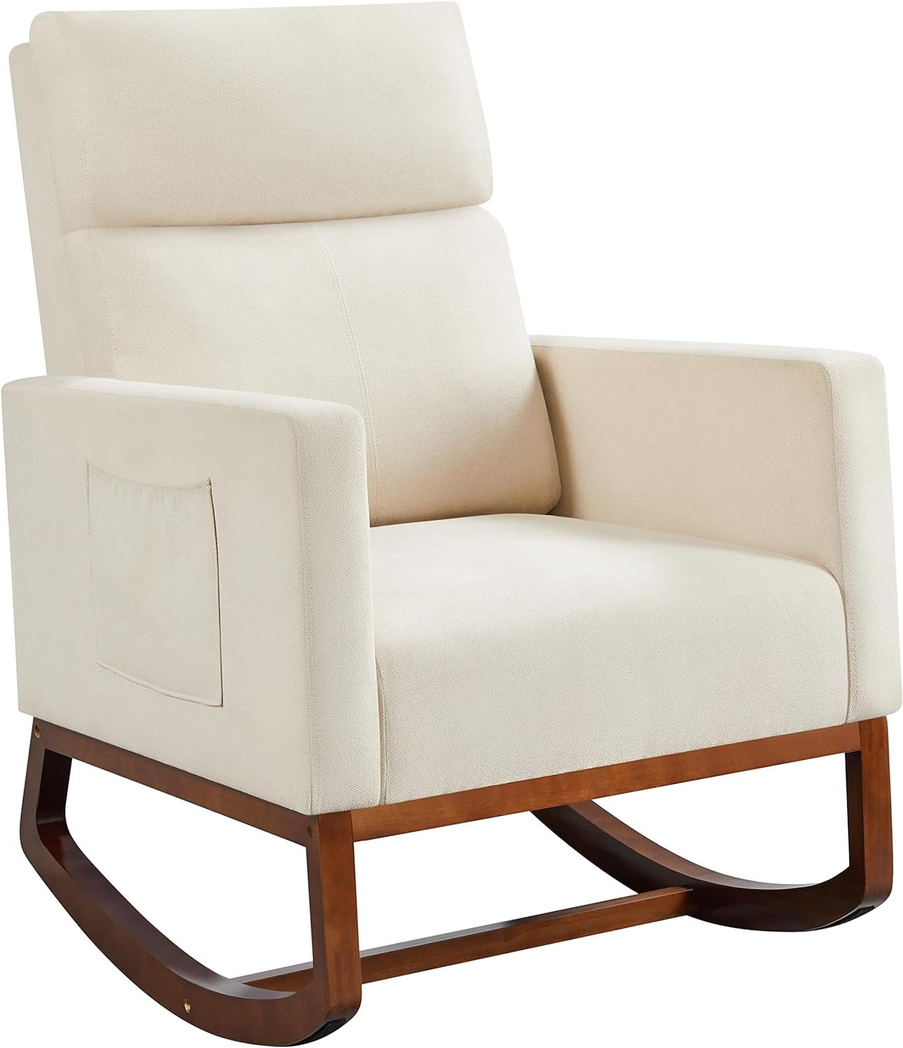 Yaheetech Rocking Living Room Chair, Upholstered Glider Chair with Side Pocket, Modern Accent Chair with High Back Comfy Armchair for Living Room Bedroom Lounge Nursery, Beige