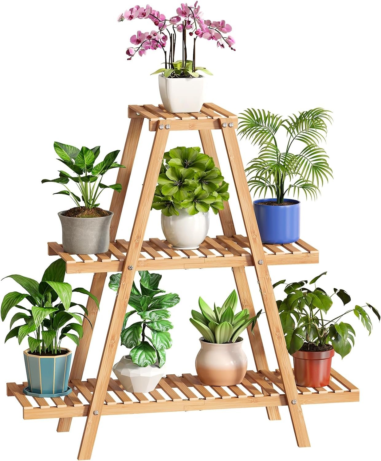 BMOSU Plant Stand Bamboo for Indoor Outdoor Tiered Plant Shelf 8 Potted Flower Holder Ladder Rack Garden Balcony Living Room Patio(3 Tier Natural)