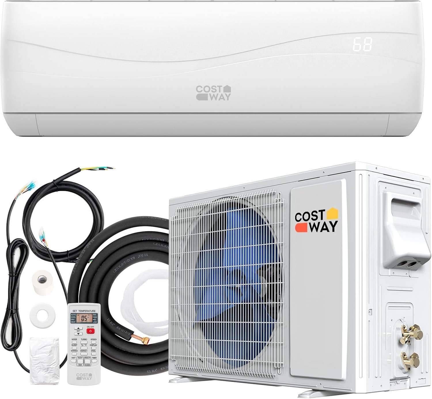 COSTWAY 12000BTU Mini Split Air Conditioner & Heater, 17 SEER2 208-230V Wall-Mounted Ductless AC Unit Cools Rooms up to 750 Sq. Ft, Energy Efficient Inverter AC w/Heat Pump(Blast Series)