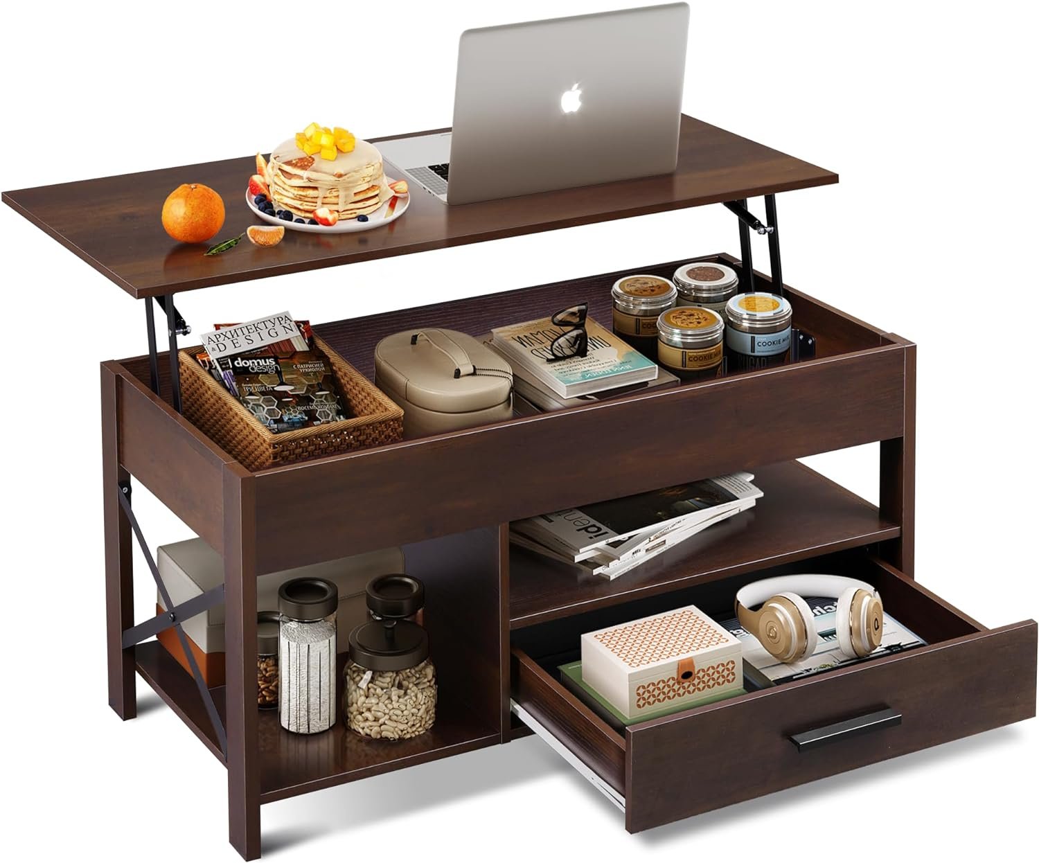 WLIVE Coffee Table, 39" Lift Top Coffee Table with Hidden Compartment and Sorage Drawers for Living Room,Espresso