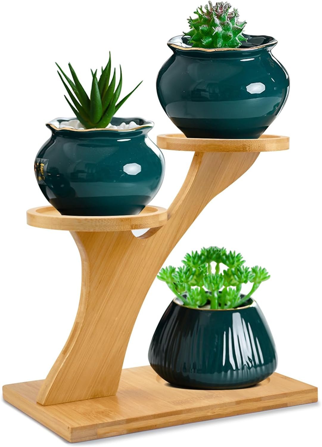 XXXFLOWER Bamboo Plant Stand ,3 Tiers Indoor Succulent Windowsill Shelf - Small Tabletop Plant Holder for Home, Office, Living Room, Bedroom Decoration 1pc