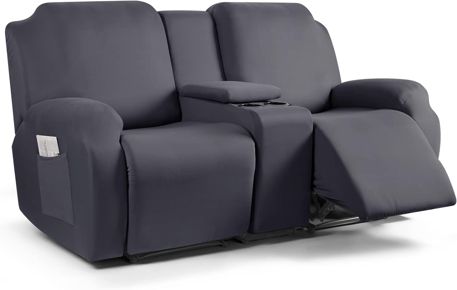 TAOCOCO Reclining Loveseat with Middle Console Slipcover, 4 Piece Polyester Fabric Stretch Loveseat Reclining Sofa Covers (Gray, 2 Seat Recliner Cover with Console)