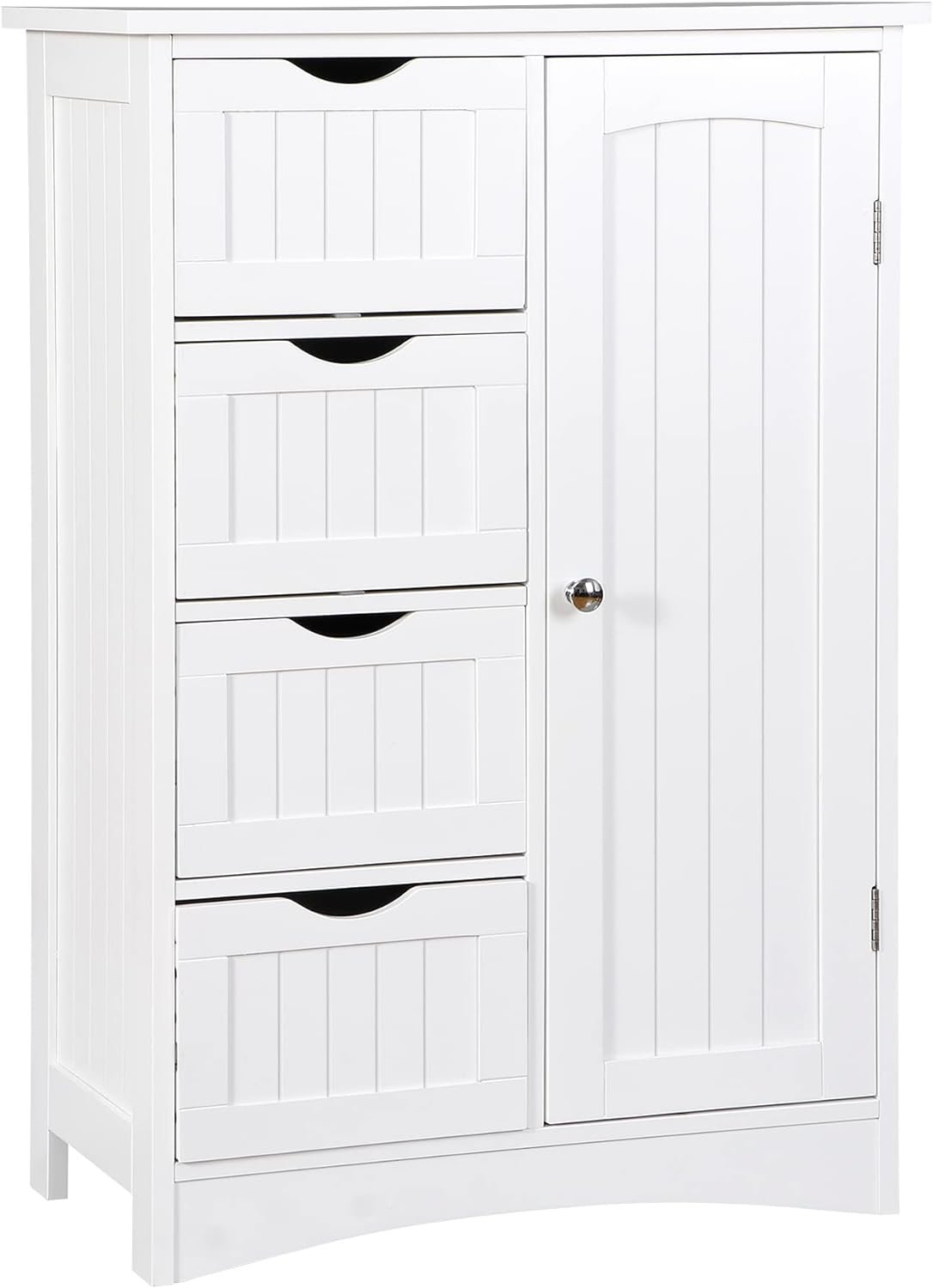 SUPER DEAL Freestanding Bathroom Floor Storage Cabinet with 4 Drawers and Adjustable Shelves, Living Room Entryway Home Furniture Storage Organizer Unit, White¡­