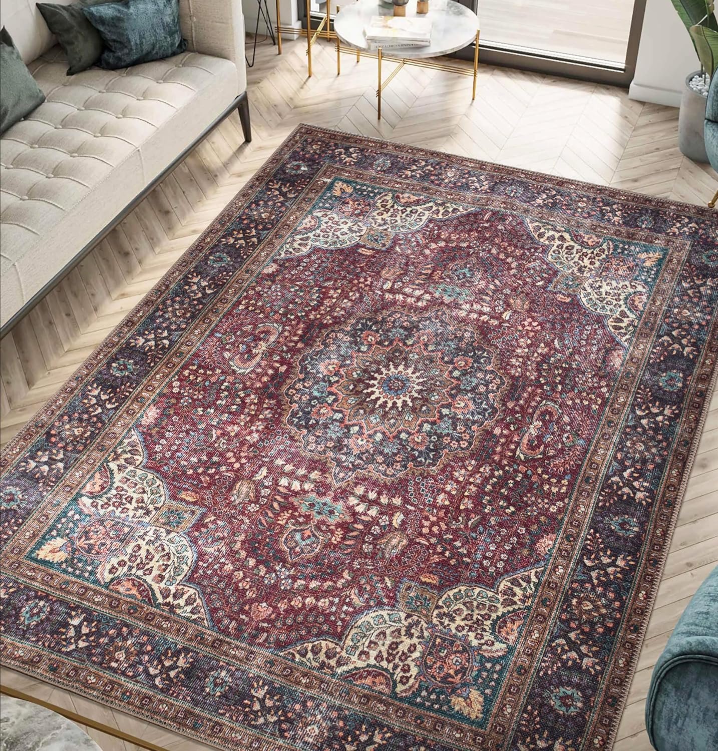 Keen Home Design Machine Washable Area Rugs with Non-slip Backing, Ideal for Hallway, Living Room, Bedroom, Kitchen and Laundry Room, Vintage Moroccan and Low Pile Rug (3' x 5')