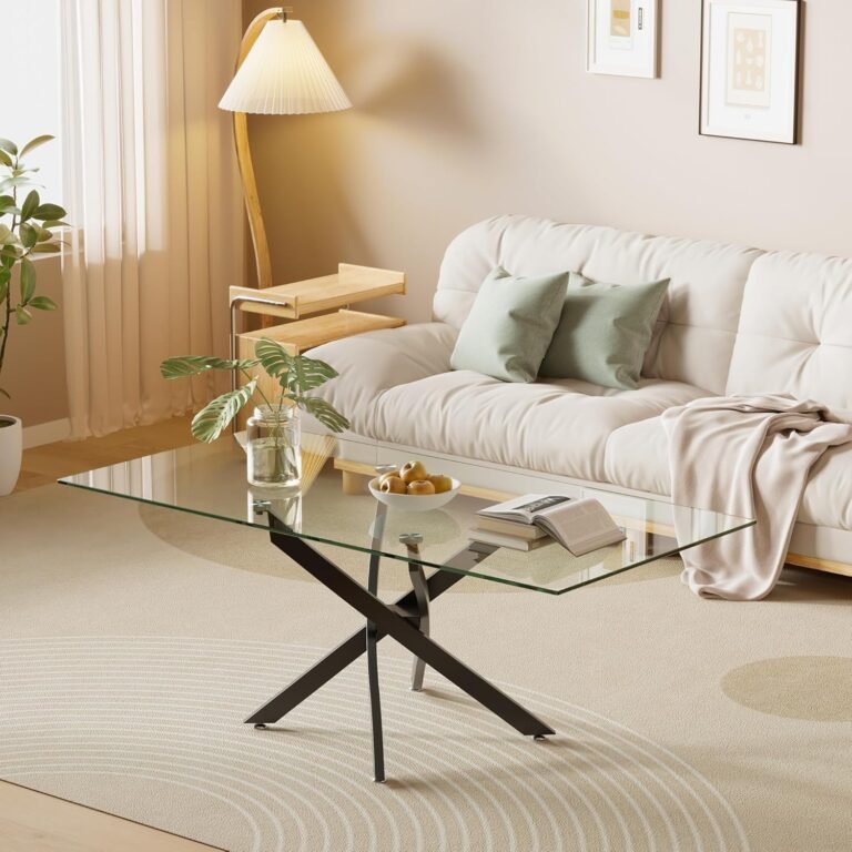 Stylish Tempered Glass Coffee Table with Metal Legs