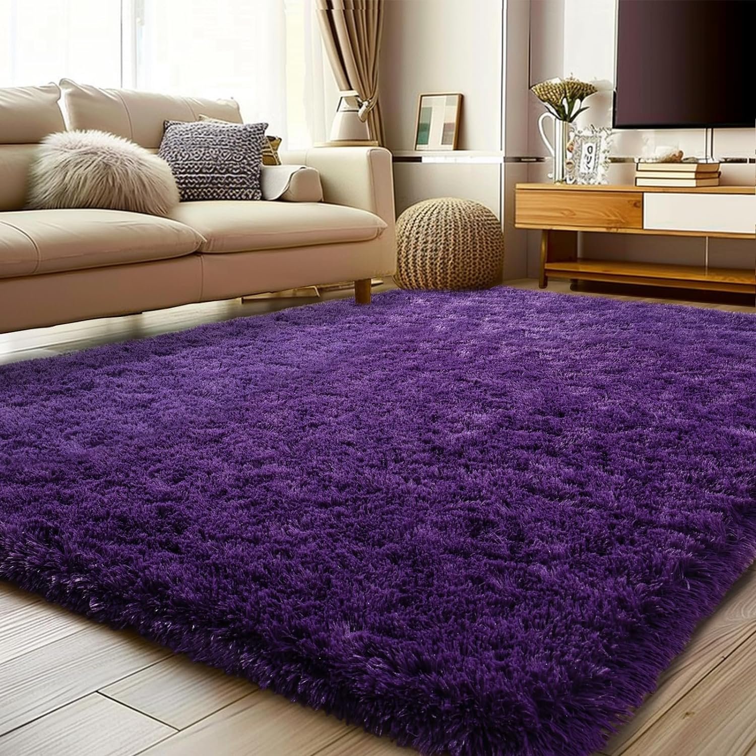 Soft Shag Rugs for Bedroom, 4x6 Purple Fluffy Shaggy Rugs for Living Room Nursery, Luxury Modern Plush Carpet Girls Boys Kids Room Dorm Indoor Home Decor, Upgrade Non-slip