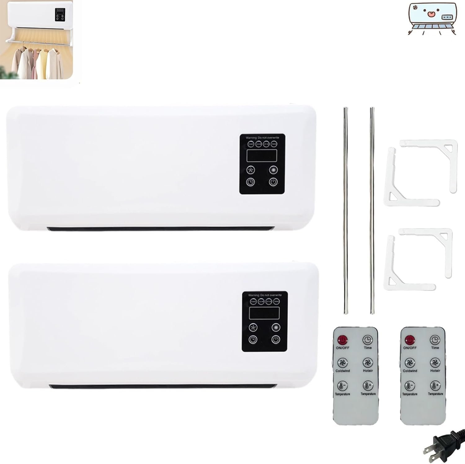 2 Pcs Adjustable Cool and Warm Wall Mounted Air Conditioner, Room Cold and Warm Wall Mounted Air Conditioner, Touch Screen Wall Mounted Air and Heater Combo, for Home Apartment Office