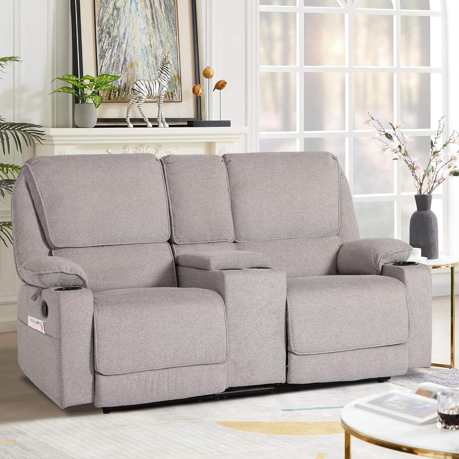 Loveseat Recliner RV Sofa, 2 Seater Couch Recliner Couch Manual Reclining Sofa Loveseat Couch Living Room Furniture (Light Grey, Loveseat)
