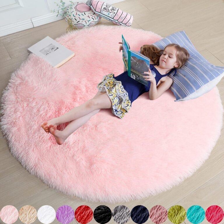 Light Pink Round Rug | Amdrebio Kids Room Decor