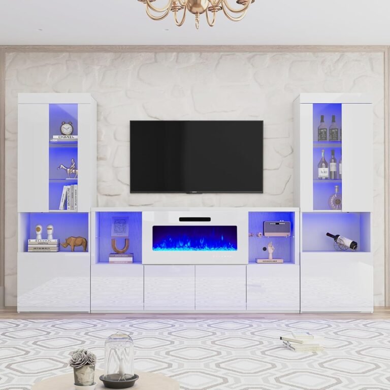 Modern Living Room Furniture Set | Fireplace TV Stand & Bookcases