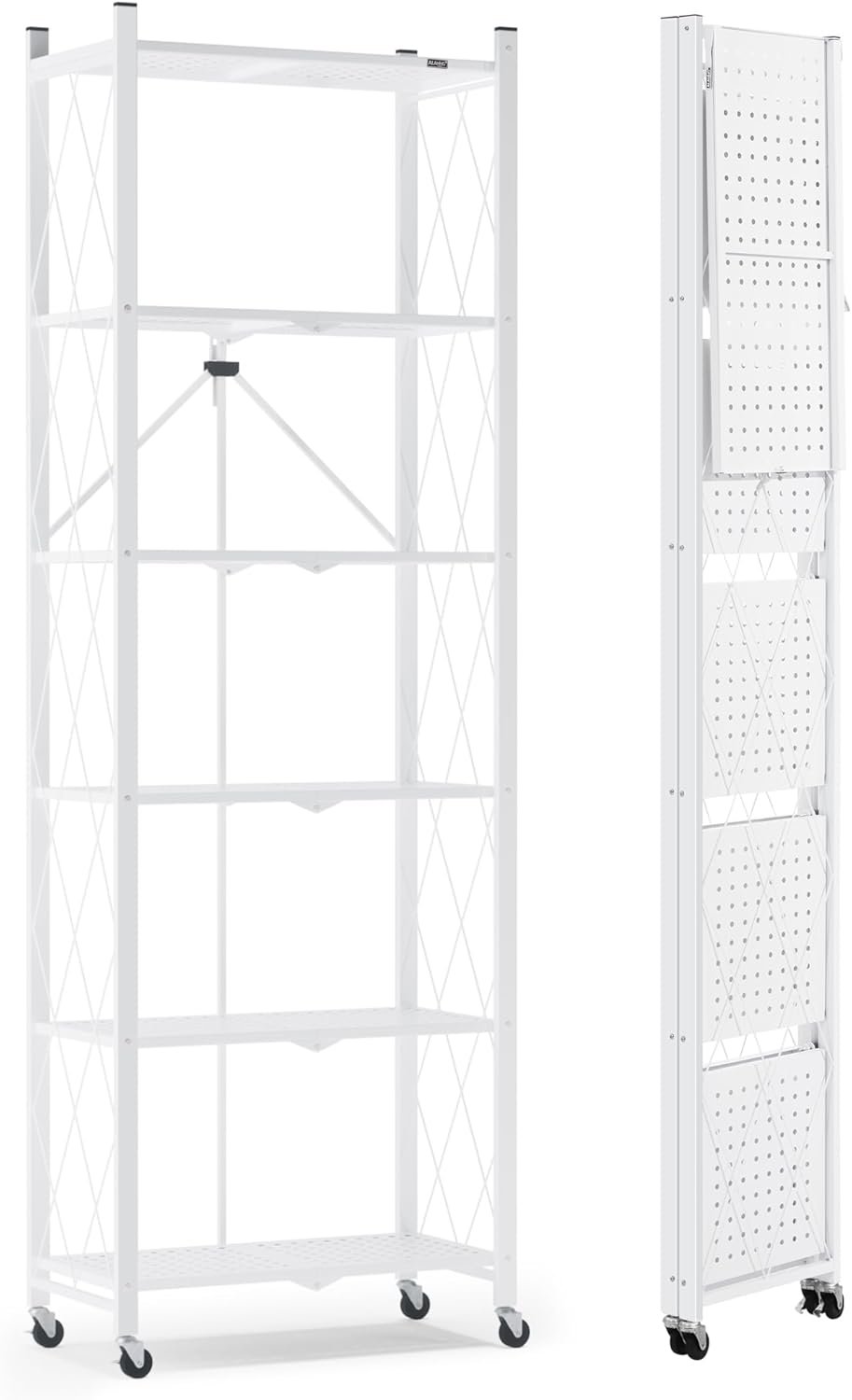 ALANNG 73.6 Inch Folding Bookshelf, 6 Tier Metal Bookcase and Bookshelves, Tall Shelves for Living Room Office Bedroom, Heavy Duty Book Shelve Free Standing Open (White, 1PACK)