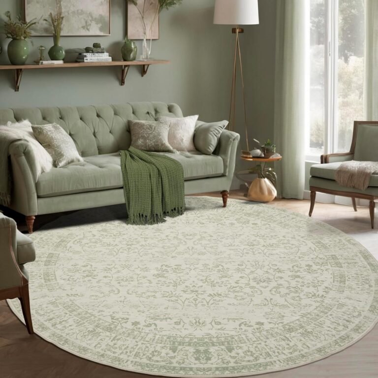 Vintage Floral Round Rug – Blush Sage Green | BILEEHOME