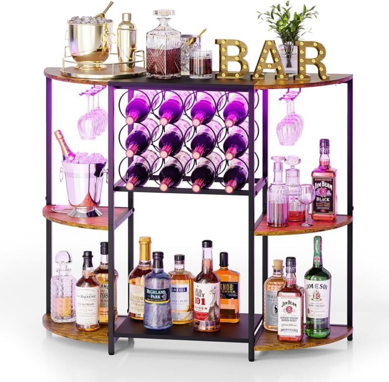 JKsmart Wine Bar Cabinet: Rustic & Lit | Home Bar Storage
