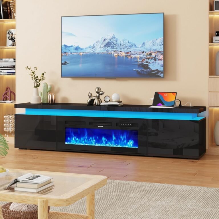 83-Inch LED TV Stand with Fireplace – Modern Entertainment Center