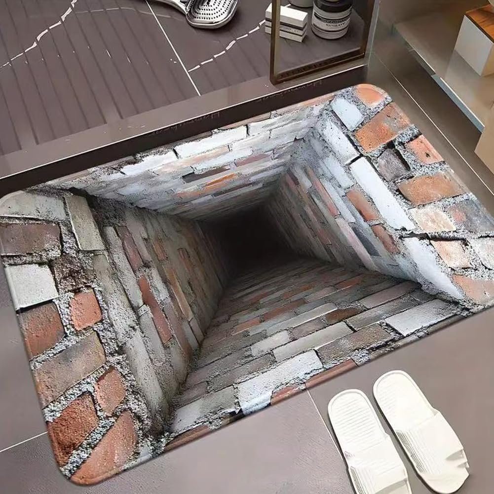 Front Door Mat Outside Entrance, Brick Bottomless Hole Area Rug for Living Room 3D Trap Optical Visual Illusion Rugs Playroom Floor Carpet Mat Non-Slip,J,80 * 120