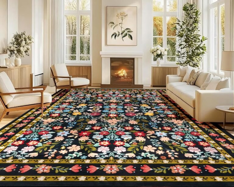 Vintage Boho Washable Rug | ANSSO 8×10 Floral Rug