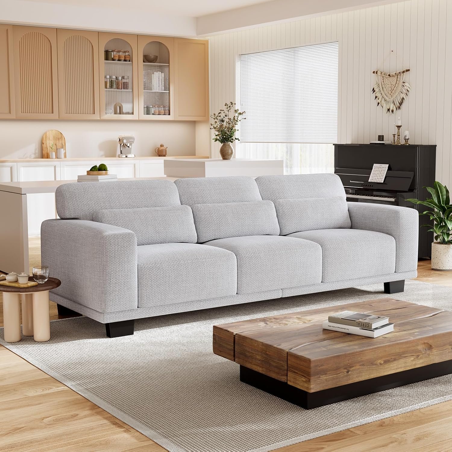 Marsail 89" Sofa, 3 Seater Couch for Living Room, Modern Sofa with Deep Seats Supportive Cushion and Wide Armrests, Easy to Clean with Removable Covers, Linen Fabric, Grey