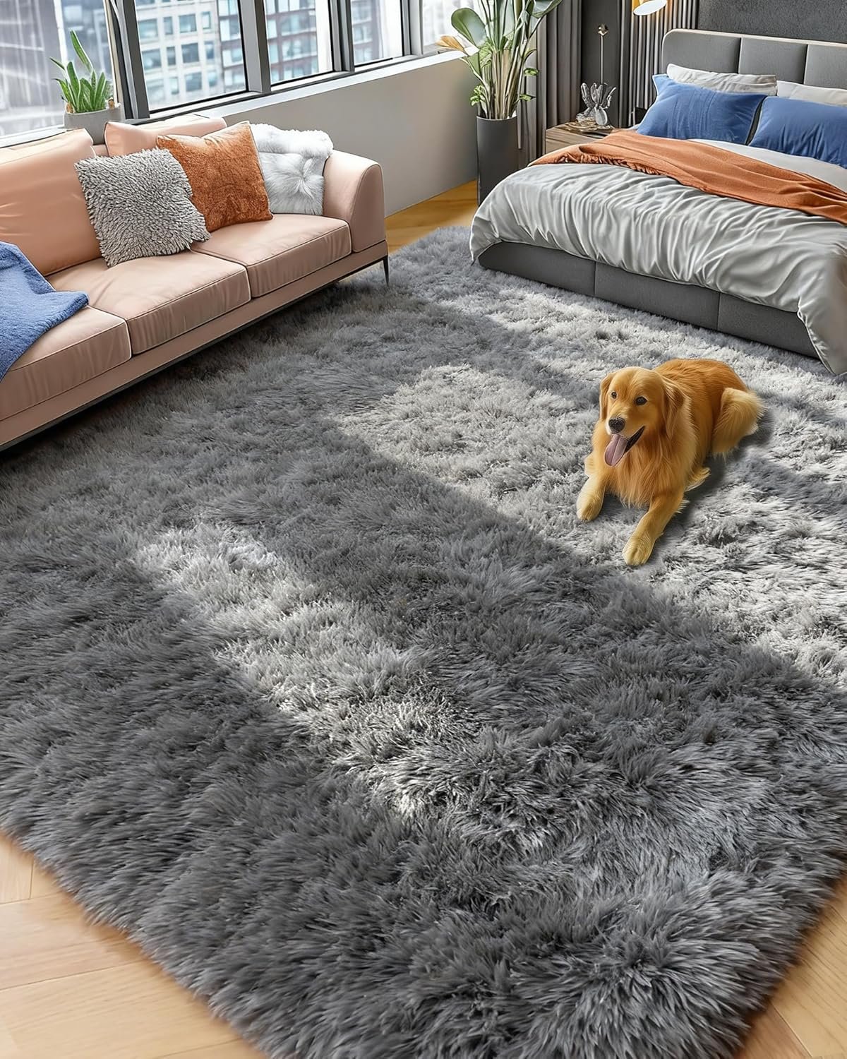 PAGISOFE Grey Fluffy Rugs for Bedroom 4x6 Area Rug Shag Rug for Kids Room Furry Carpet Modern Living Room Rug Soft Shaggy Boys Rug Fuzzy Throw Rugs for Home Decor Aesthetic, Dorm Nursery Gray
