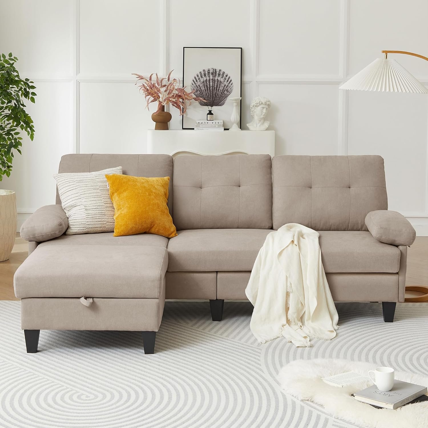 86" Convertible Sectional Sofa Couch, Polyster Fibre L Shaped Couch with Reversible Chaise, Deep Seat Cushion, 3 Seater Sofa for Living Room,Apartment and Small Space, Beige