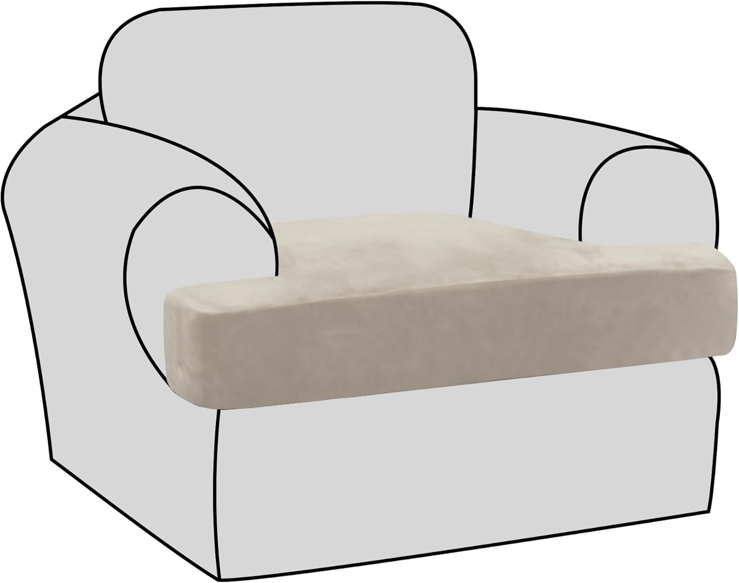 H.VERSAILTEX Stretch Velvet T Cushion Chair Covers for Living Room Armchair Sofa Cover Couch Cover Slipcover T Cushion Seat Cover Stay with Elastic Bands (Armchair, French Oak)