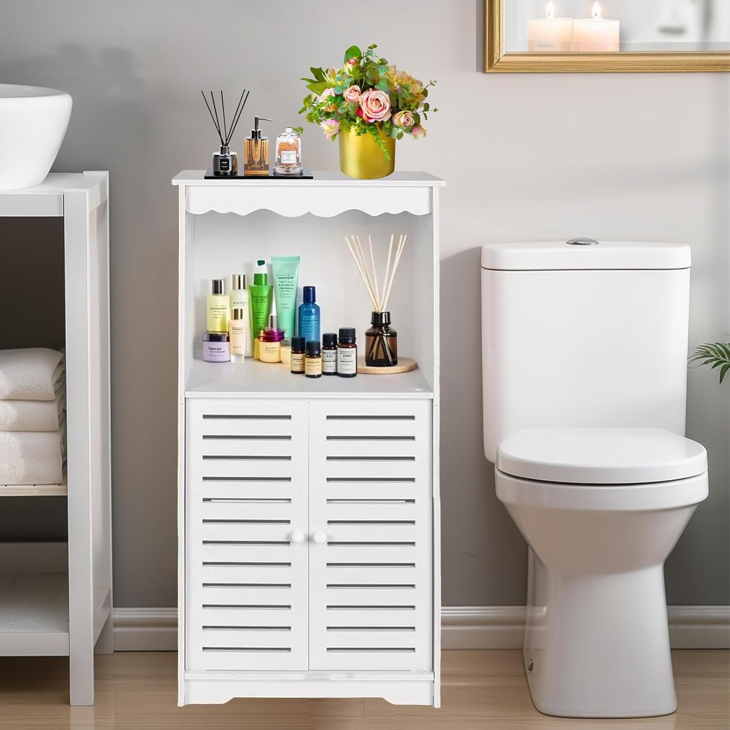 ShellKingdom Bathroom Storage Cabinet, Free Standing Floor Cabinet, Home Storage Shelf with Drawer and Door for Bathroom, Living Room, Kitchen, Office, 29.52 X 13.4 X 9.4 INCH