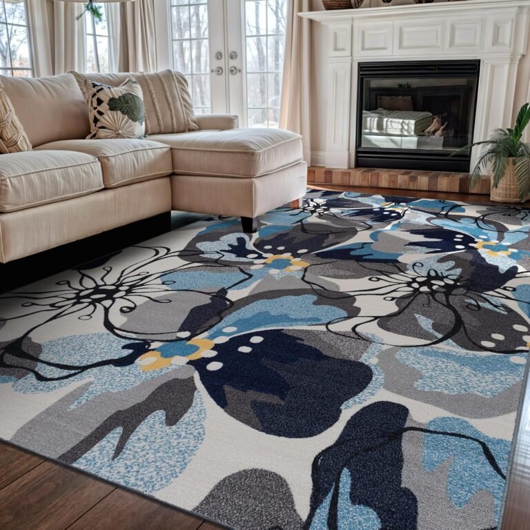 Rugshop Contemporary Gray-Blue Large Floral Non-Slip Area Rug Review